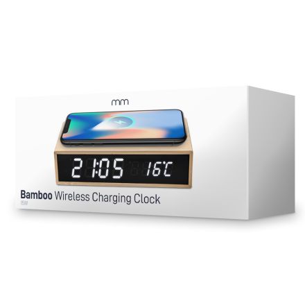 mm - Bamboo Wireless Charger Clock