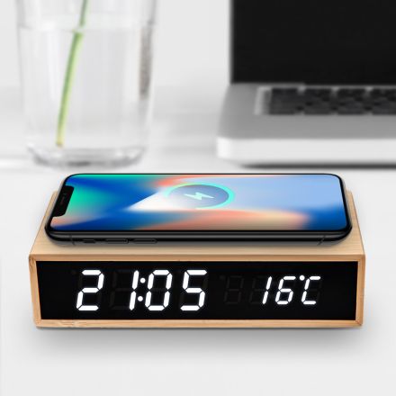 mm - Bamboo Wireless Charger Clock